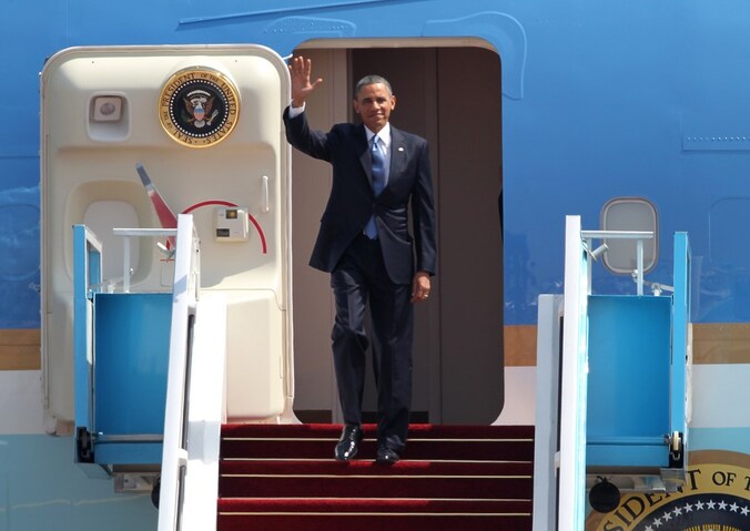 Obama bij zijn aankomst in Israël.