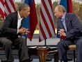 President Barack Obama van de VS en de Russische president Vladimir Poetin tijdens een ontmoeting in IJsland, vorige maand.