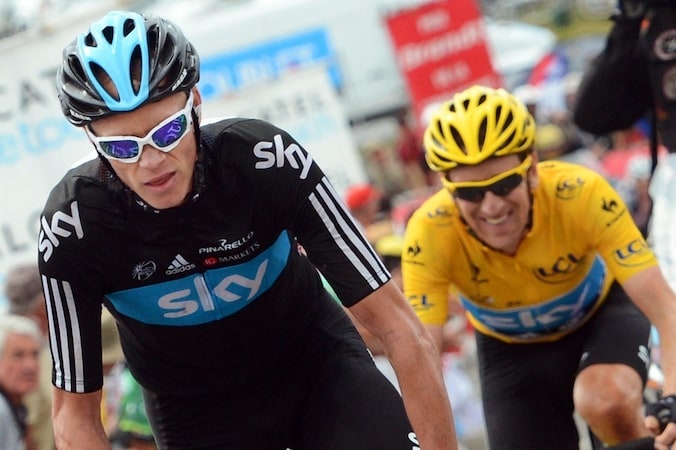 Christopher Froome (links) en Bradley Wiggins.