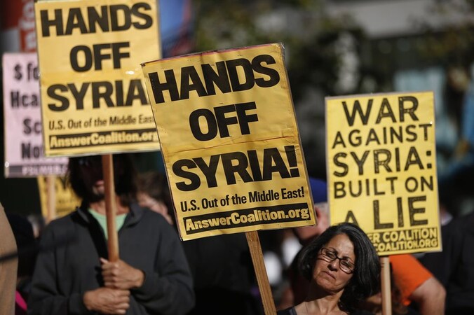 In San Francisco werd gisteren betoogdtegen een Amerikaanse interventie in Syrië.