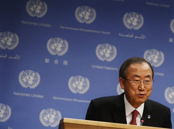 Secretaris-Generaal van de Verenigde Naties Ban Ki-moon in het hoofdkwartier in New York.