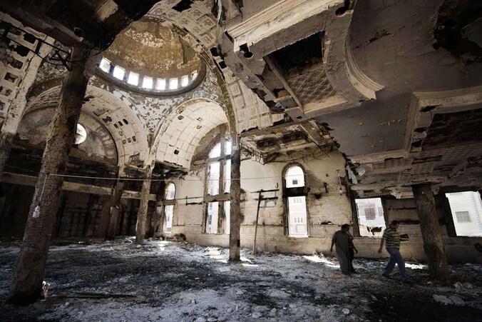 Een koptische verwoeste kerk in Egypte.