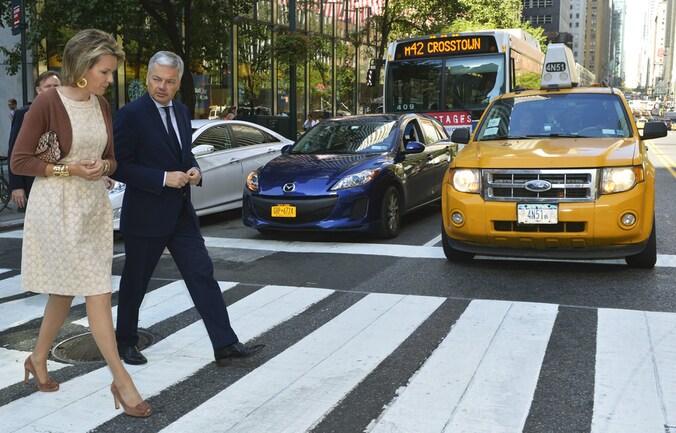 Koningin Mathilde en Didier Reynders in New York.