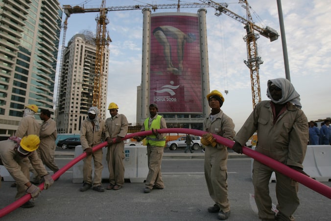 Constructiewerkers in Doha, de hoofdstad van Qatar.