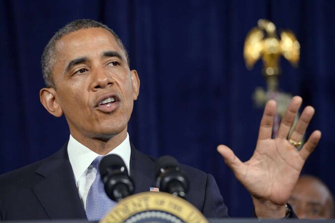 De Amerikaanse president Barack Obama vandaag tijdens de persconferentie.