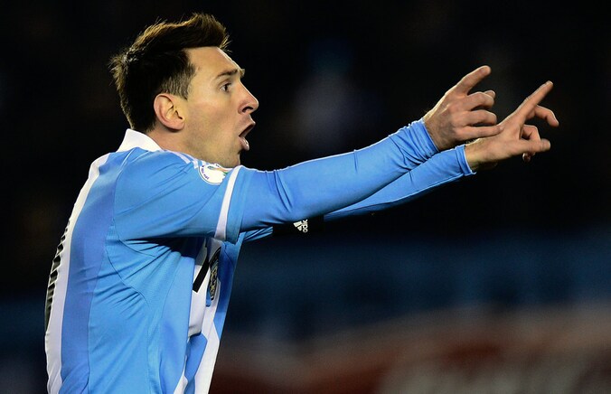 Messi, tijdens Argentinië-Colombia, gisteren.