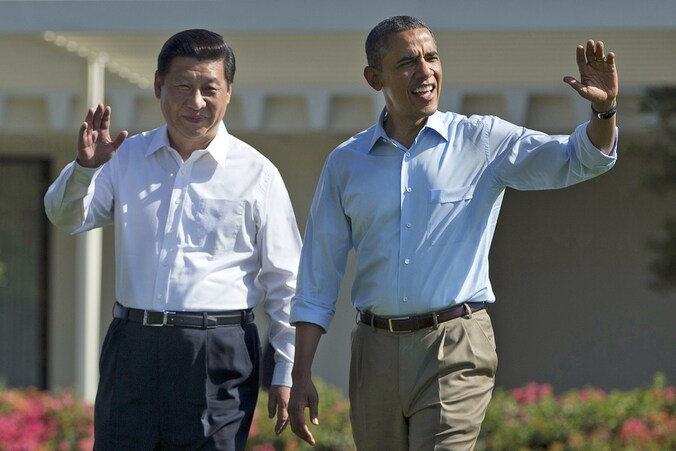De Amerikaanse president Barack Obama (r) en de Chinese president Xi Jinping (l).