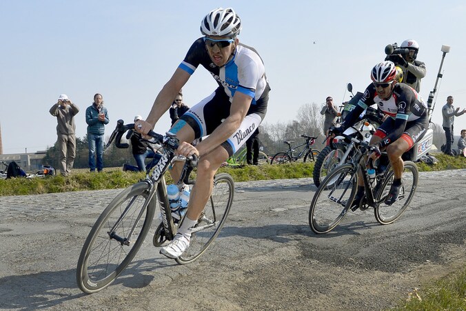 Vanmarcke tijdens Parijs-Roubaix waar hij tweede werd na Cancellara.