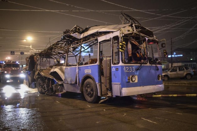 Het karkas van de trolleybus.