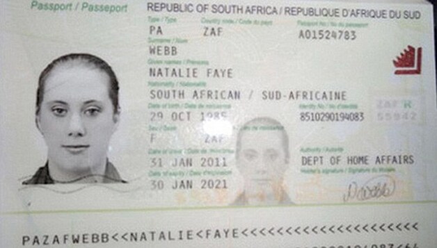 Eén van de paspoorten die 'de Witte Weduwe' gebruikt (of heeft gebruikt). Ze gebruikt hier de naam Nathalie Faye, maar staat nu bekend als Samantha Lewthwaite.