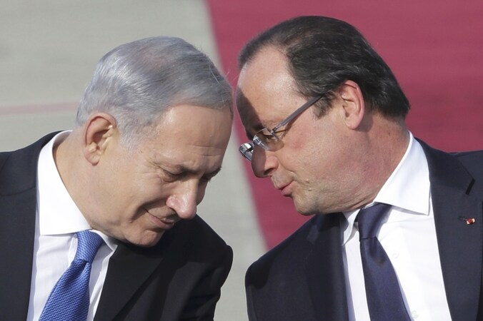 De Franse president Hollande was vandaag de eerste aan de beurt in de lobbyronde van Netanyahu.