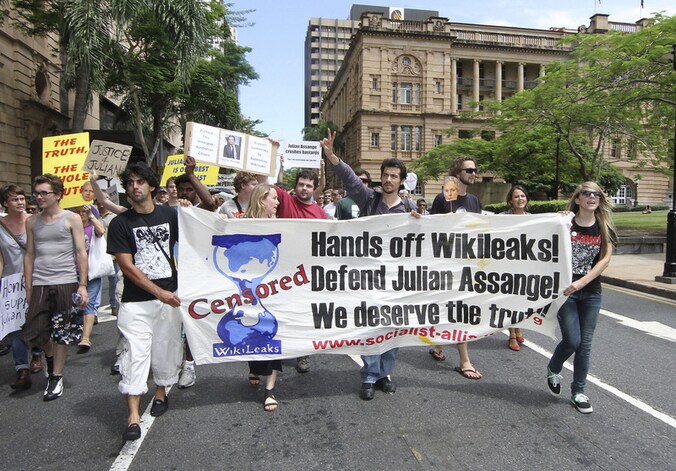 Steunbetoging voor WikiLeaks in het Australische Brisbane
