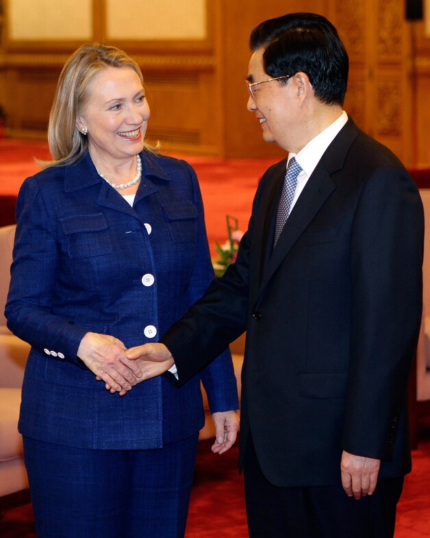 Hillary Clinton ontmoette vandaag de Chinese president Hu Jintao.
