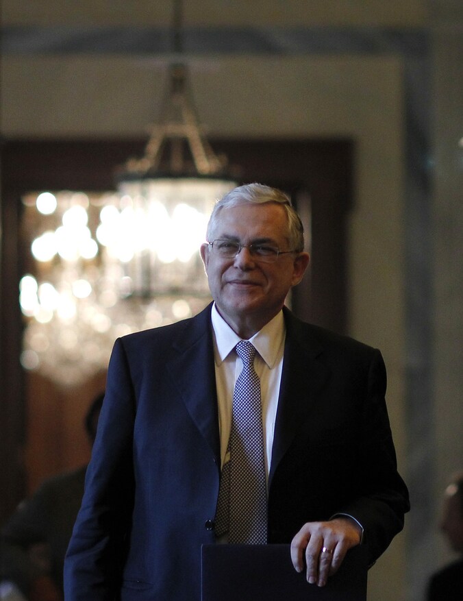 De Grieksepremier Lucas Papademos.