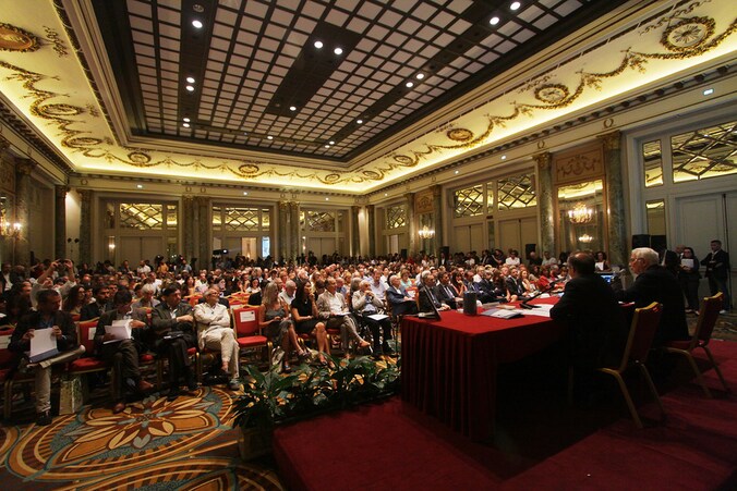 Een foto vanop de persconferentie van het filmfestival in Rome.