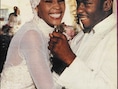 Whitney Houston en Bobby Brown op hun huwelijksdag.
