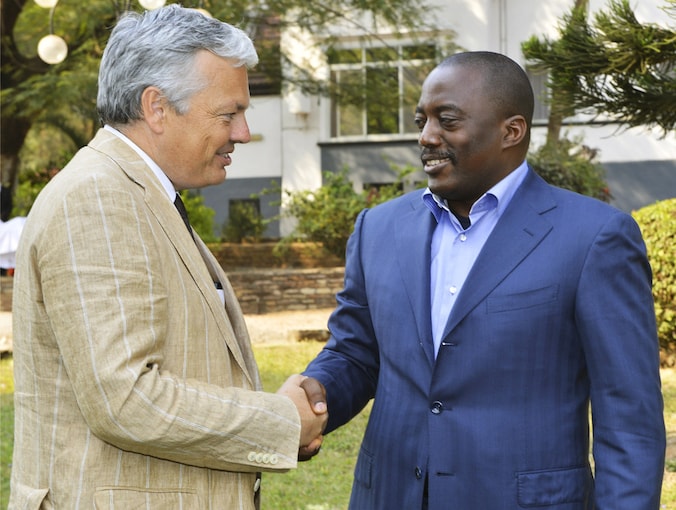 Minister van Buitenlandse Zaken Didier Reynders met Congolees president Joseph Kabila.