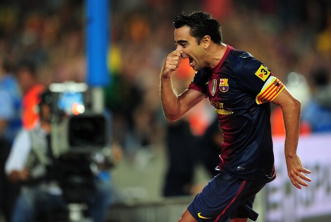 Xavi zorgde voor het hoogtepunt van de heenmatch met de 3-1 na een heerlijke assist van Iniesta.