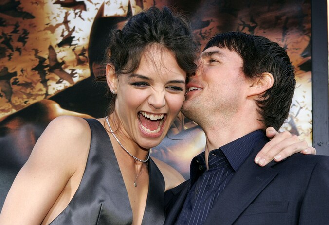Katie en Tom in juni 2005 op de première van 'Batman Begins'.