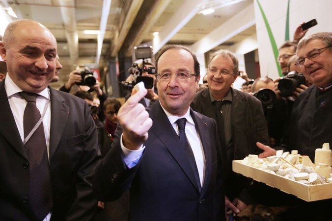 De Franse president François Hollande op het landbouwsalon in Parijs.