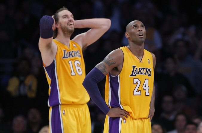 Gasol en Bryant kunnen het nauwelijks geloven.