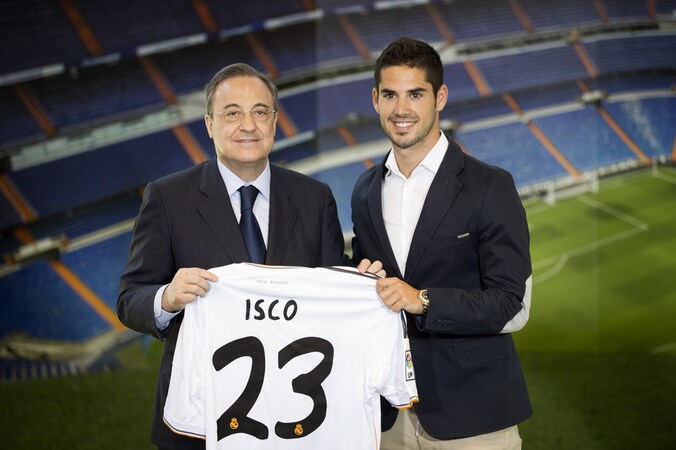 Isco naast Florentino Perez, de voorzitter van Real.