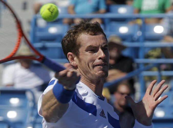 Andy Murray in actie in Cincinnati.