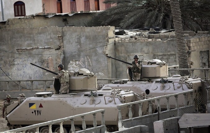 Egyptische veiligheidstroepen in Rafah.