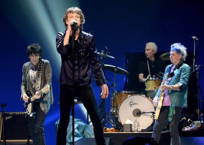 Ronnie Wood, Mick Jagger, Charlie Watts en Keith Richards van The Rolling Stones.
