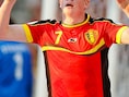 Kevin De Bruyne met de vingers in de lucht nadat hij vrijdag de 1-0 scoorde tegen Servië.