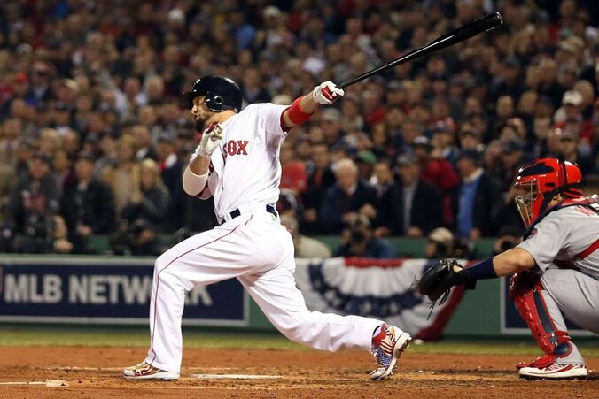 De slag van Shane Victorino in de derde inning: goed voor 3 runs.