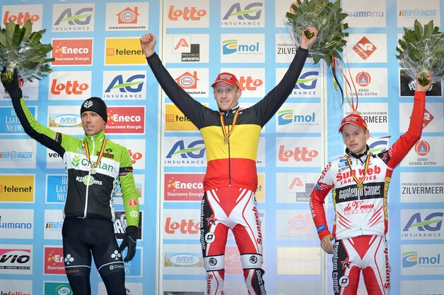 Het podium in Mol: Vantornout, Nys en Pauwels.