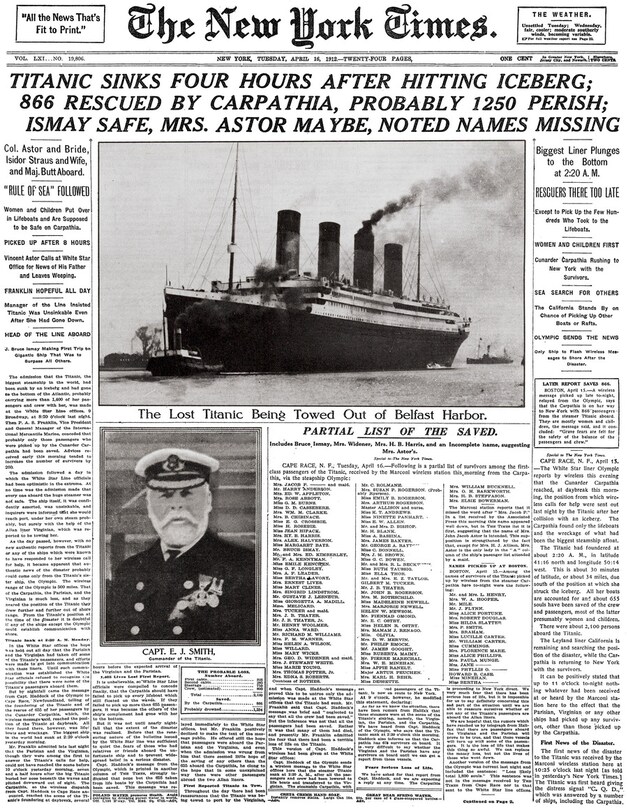 De New York Times van 16 april 1912.
