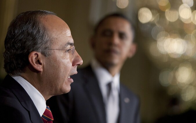 De Mexicaanse president Felipe Calderon en zijn Amerikaanse tegenhanger Barack Obama.
