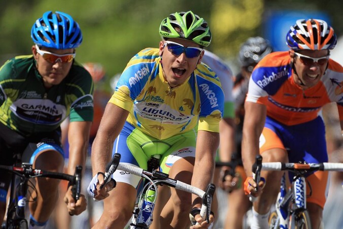 vlnr. Heinrich Haussler, Peter Sagan en Michael Matthews.