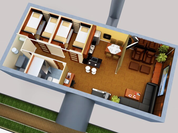 Een ontwerp van Vivos, gespecialiseerd in ondergrondse schuilplaatsen, voor een geheel ingerichte bunker.
