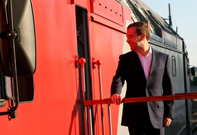 Medvedev tijdens zijn bezoek in Siberië