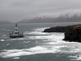 De Kulluk, een boorschip van Shell, strandde voor de kust van Alaska.