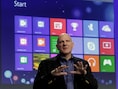 Steve Ballmer, topman van Microsoft, bij de voorstelling van het nieuwe besturingssysteem Windows 8.