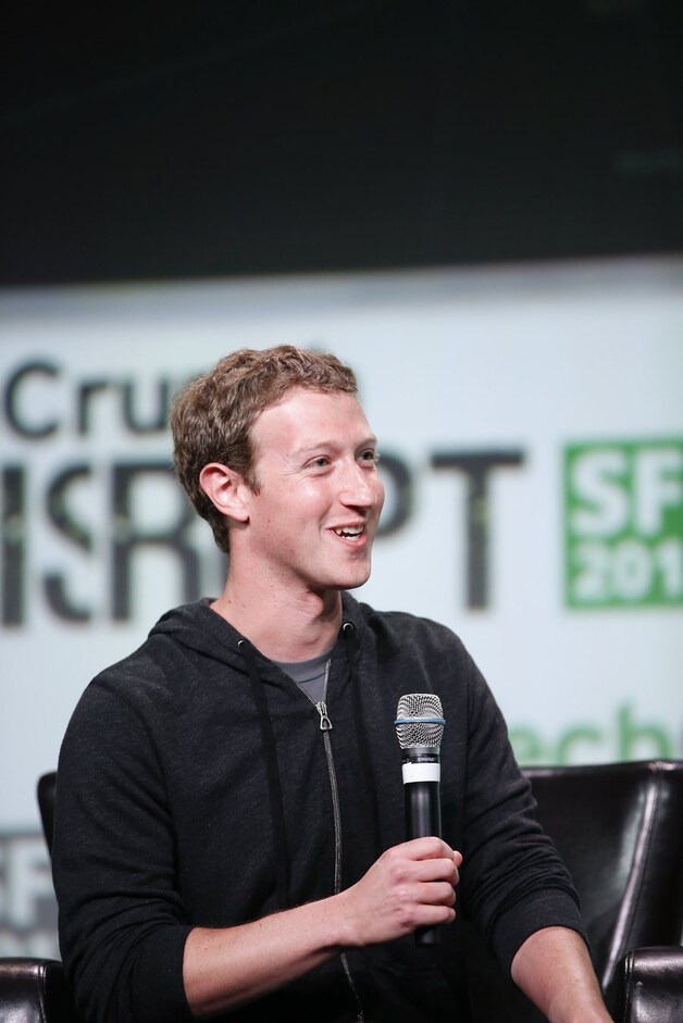Facebook CEO op de Techcrunch Disrupt beurs in San Francisco.