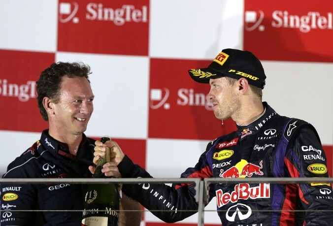 Christian Horner en Sebastian Vettel.
