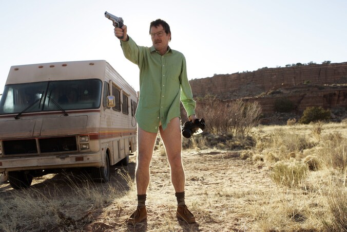 Een beeld uit de eerste aflevering van 'Breaking Bad'.