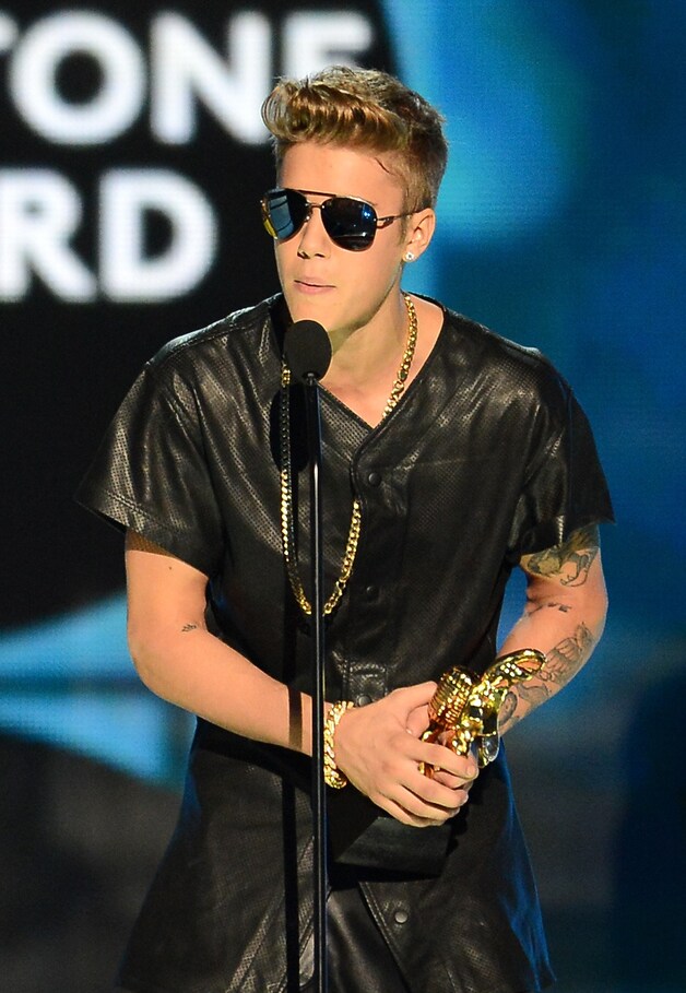 Justin Bieber tijdens zijn dankwoord.