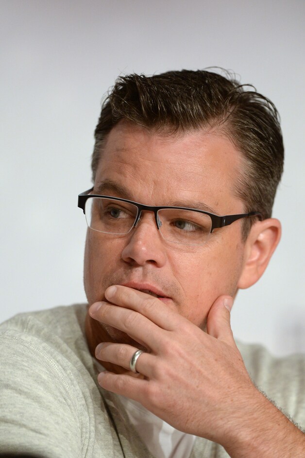 Matt Damon tijdens de persconferentie voor 'Behind the Candelabra' in Cannes