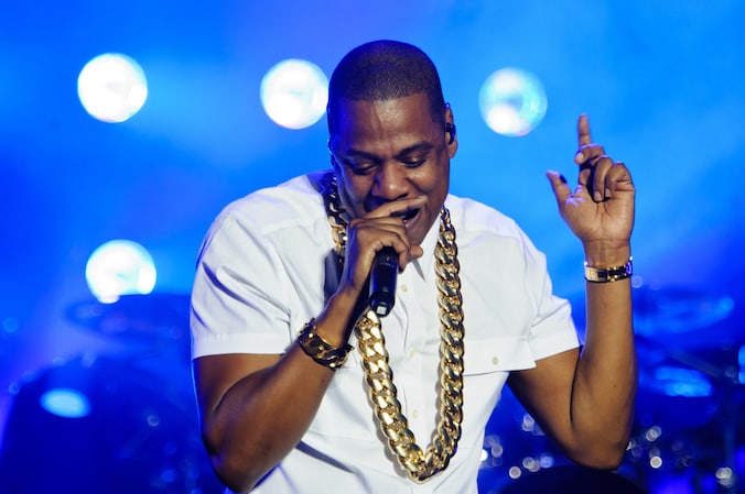 Jay-Z zaterdag tijdens een optreden in Londen.