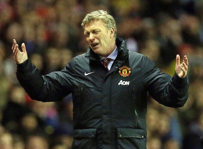 David Moyes ziet Man United voor de derde keer op rij onderuit gaan.