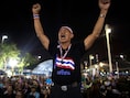 Een anti-regeringsdemonstrant in Bangkok vandaag.