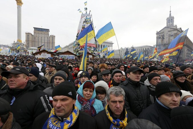 Pro-Europa-demonstranten in Kiev, vandaag.