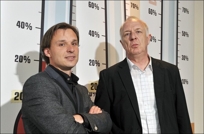 Bruno Vanobbergen en Jos Geysels bij de voorstelling van de armoedebarometer.