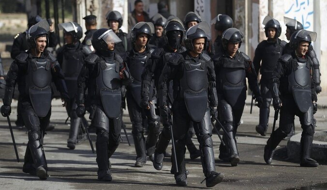 De oproerpolitie in Egypte
